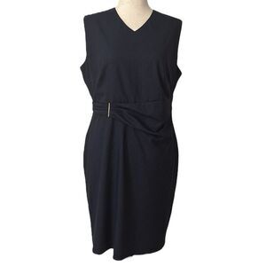 HUGO BOSS Women’s Dakirsa Stretch Wool Pleated Logo Trim Waist Dress 14US Navy